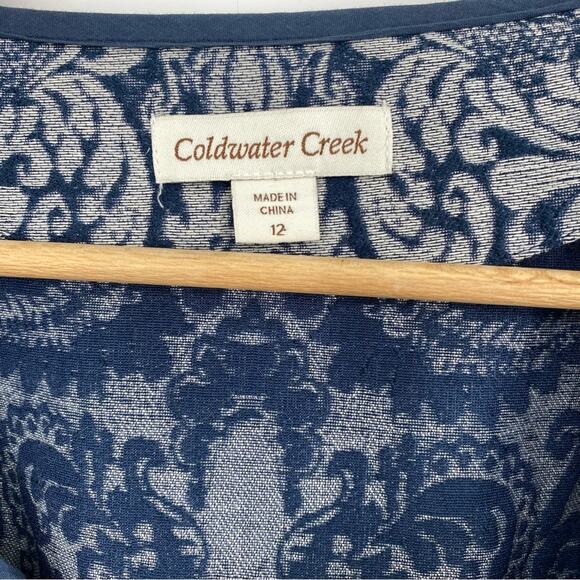 Coldwater Creek Blazer Open front Blue Jacquard 3/4 Sleeve Tapestry 12 - Picture 3 of 6
